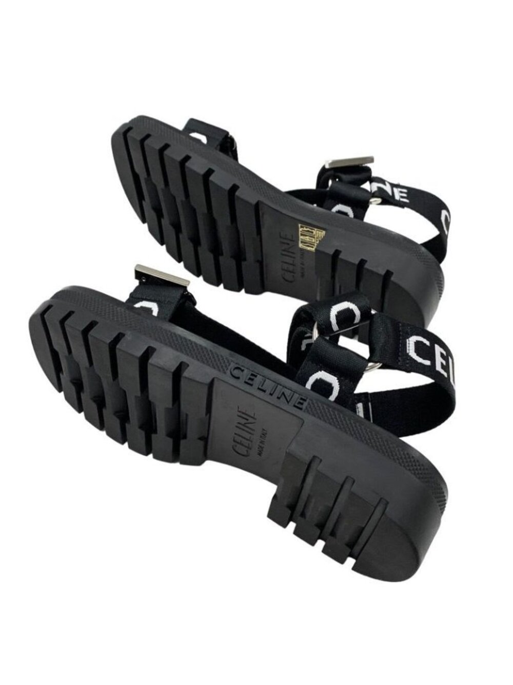 Celine Leo Strappy Sandals Shoes Fabric Leather Black White Sports - Picture 6 of 10